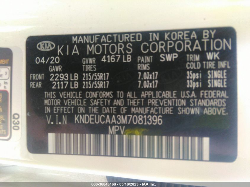 2021 KIA SELTOS S - KNDEUCAA3M7081396