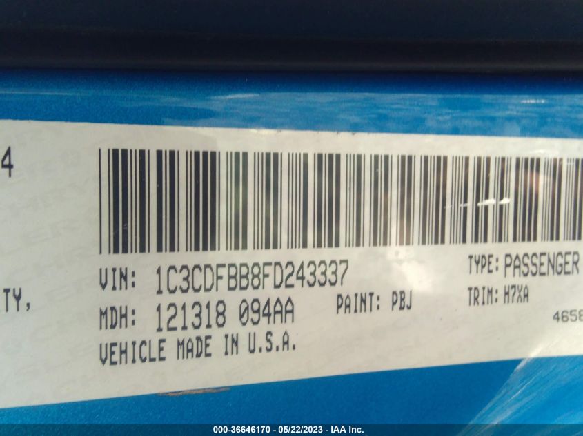 2015 DODGE DART SXT - 1C3CDFBB8FD243337