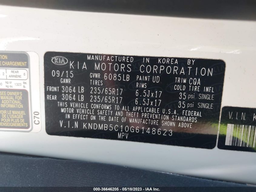 2016 KIA SEDONA LX - KNDMB5C10G6148623