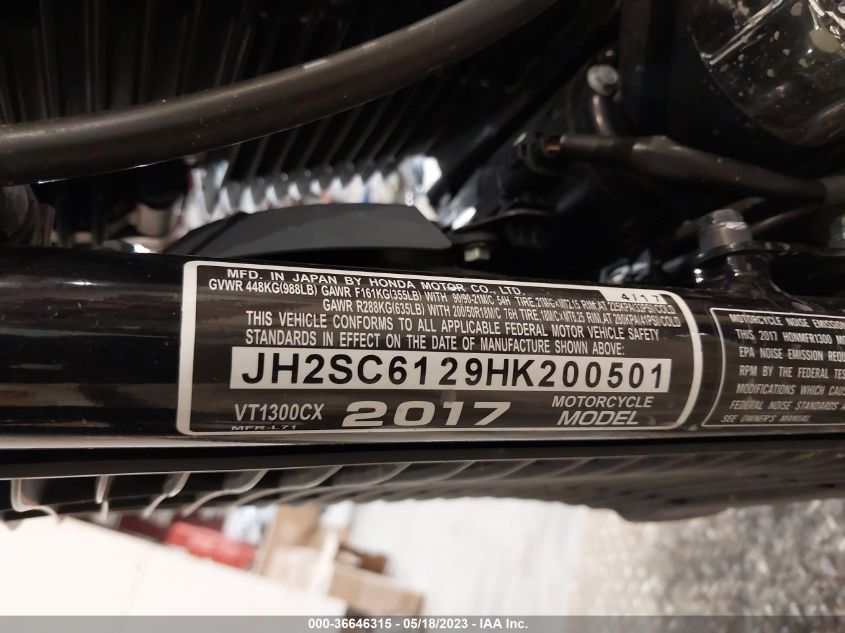 2017 HONDA VT1300 CX JH2SC6129HK200501