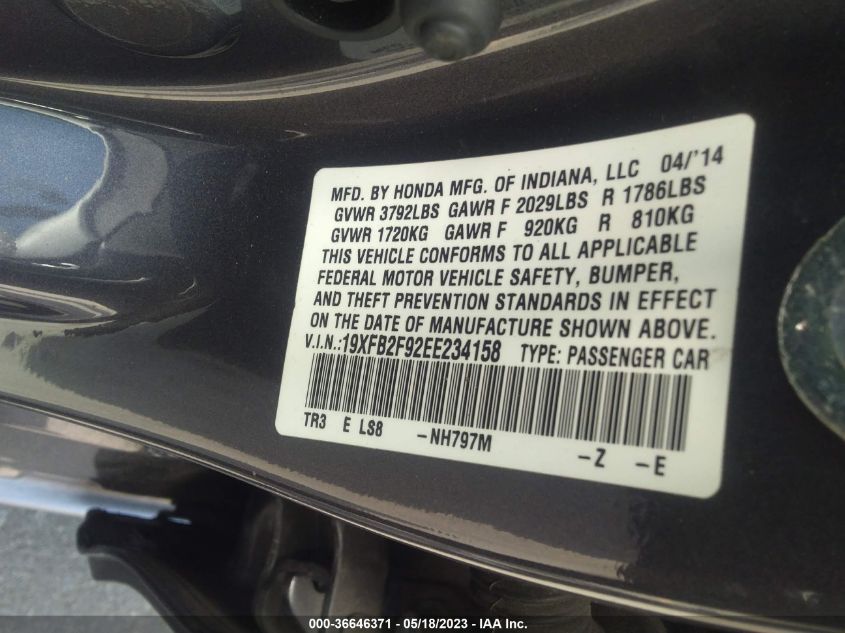 2014 HONDA CIVIC SEDAN EX-L - 19XFB2F92EE234158