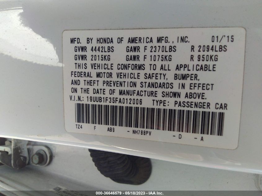 2015 ACURA TLX - 19UUB1F35FA012006