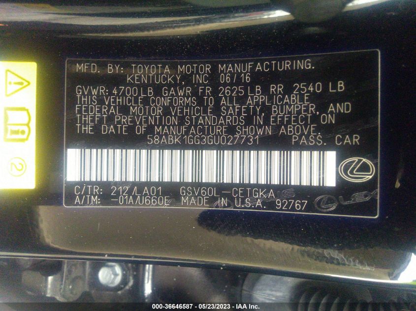 2016 LEXUS ES 350 - 58ABK1GG3GU027731