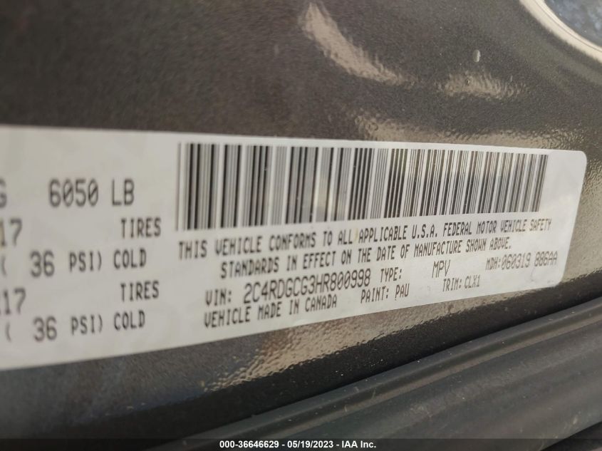 2017 DODGE GRAND CARAVAN SXT - 2C4RDGCG3HR800998