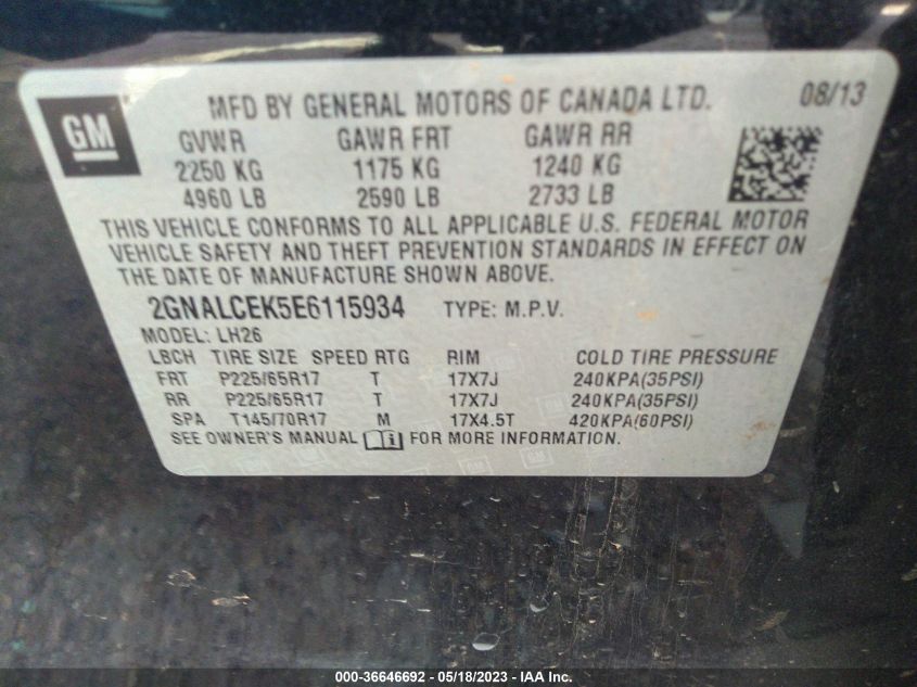 2014 CHEVROLET EQUINOX LT - 2GNALCEK5E6115934