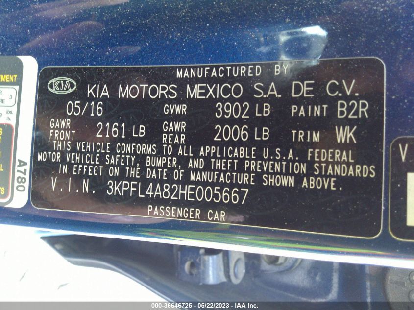 2017 KIA FORTE EX - 3KPFL4A82HE005667
