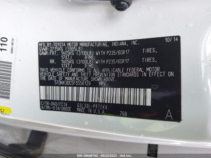 2015 TOYOTA SIENNA LE - 5TDKK3DC5FS550129