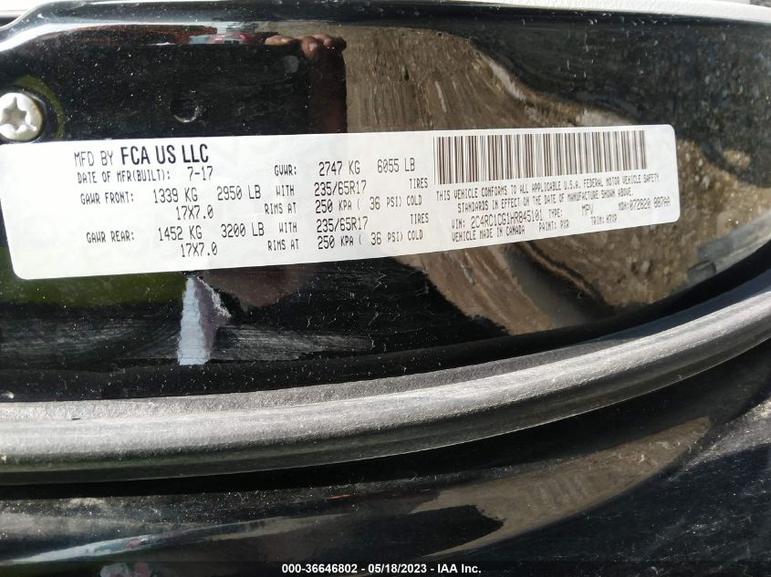 2017 CHRYSLER PACIFICA LX - 2C4RC1CG1HR845101