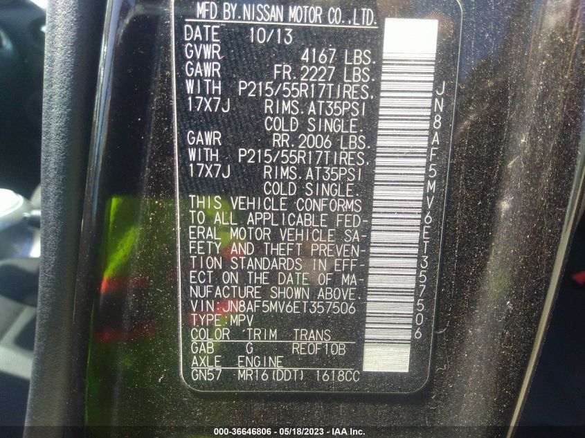 2014 NISSAN JUKE S - JN8AF5MV6ET357506