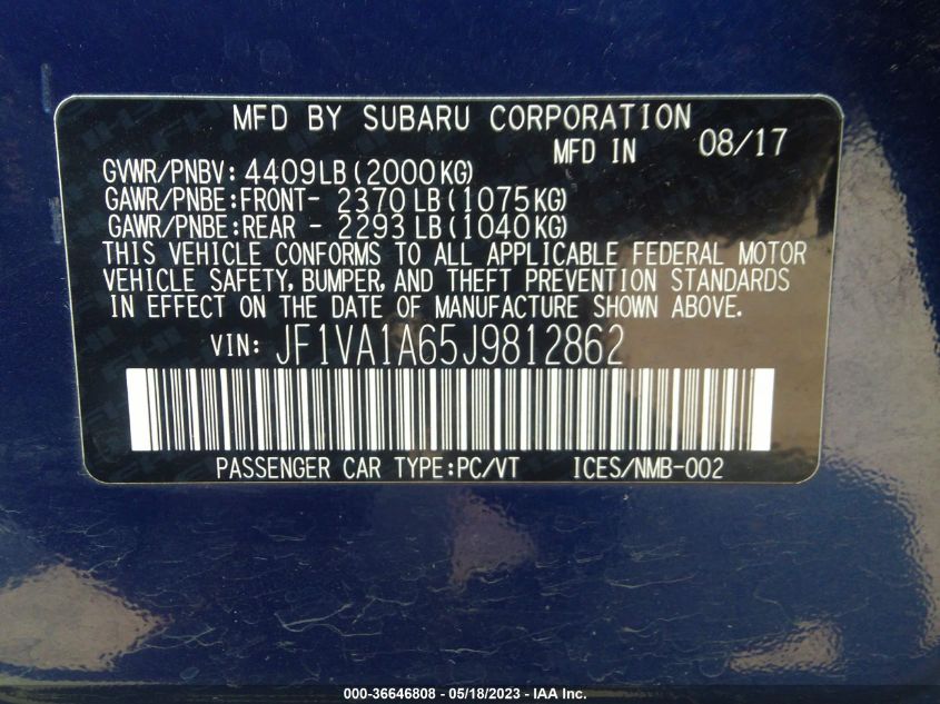 2018 SUBARU WRX - JF1VA1A65J9812862