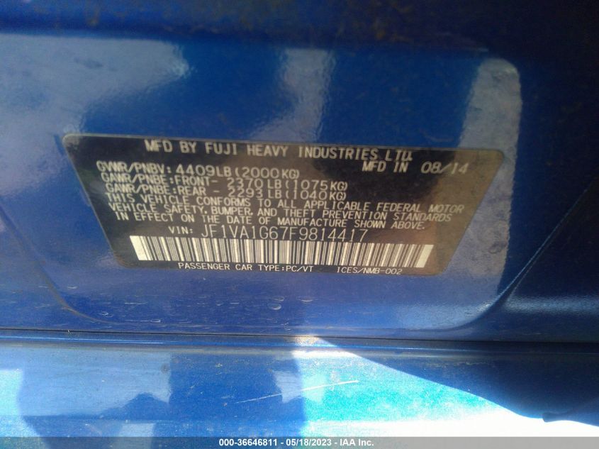 2015 SUBARU WRX LIMITED - JF1VA1G67F9814417