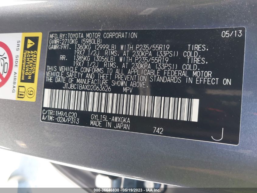 2013 LEXUS RX 450H - JTJBC1BAXD2063626