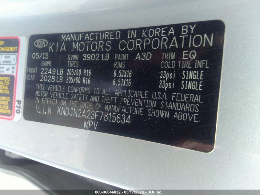 2015 KIA SOUL BASE - KNDJN2A23F7815634