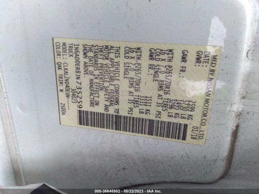 2018 NISSAN FRONTIER SV V6 - 1N6AD0ER8JN735259