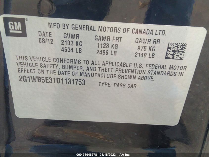 2013 CHEVROLET IMPALA LT - 2G1WB5E31D1131753