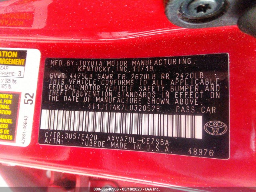 2020 TOYOTA CAMRY SE - 4T1J11AK7LU320528