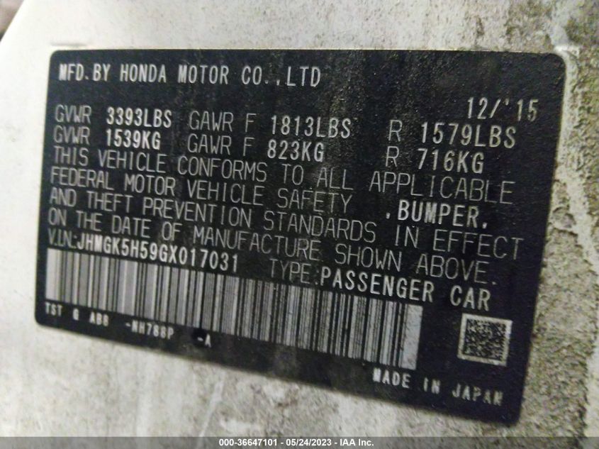 2016 HONDA FIT LX - JHMGK5H59GX017031