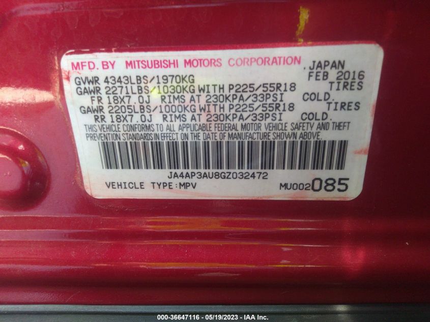 2016 MITSUBISHI OUTLANDER SPORT 2.0 ES - JA4AP3AU8GZ032472