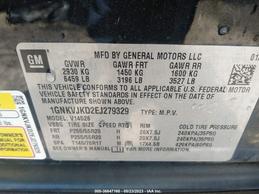 2014 CHEVROLET TRAVERSE LTZ - 1GNKVJKD2EJ279329
