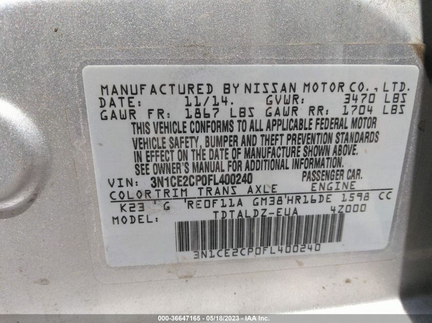 2015 NISSAN VERSA NOTE SV - 3N1CE2CP0FL400240