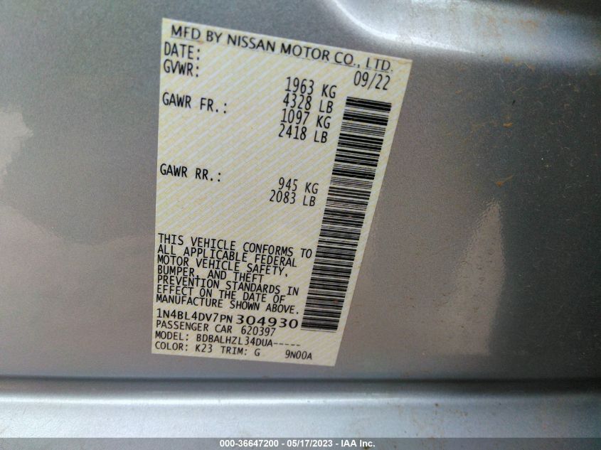2023 NISSAN ALTIMA 2.5 SV - 1N4BL4DV7PN304930