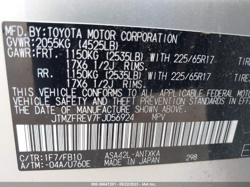 2015 TOYOTA RAV4 LE - JTMZFREV7FJ056924