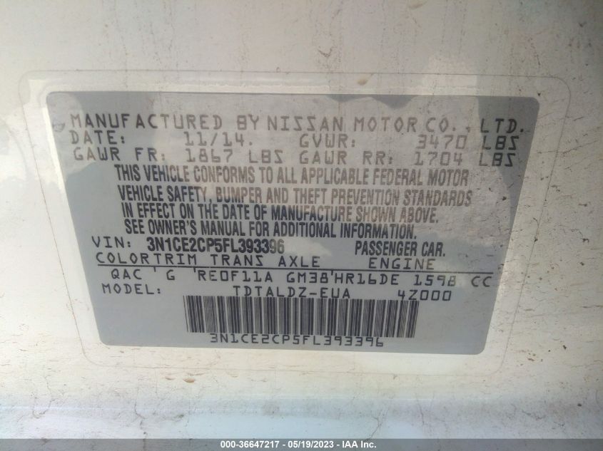 2015 NISSAN VERSA NOTE S/S PLUS/SV/SR/SL - 3N1CE2CP5FL393396