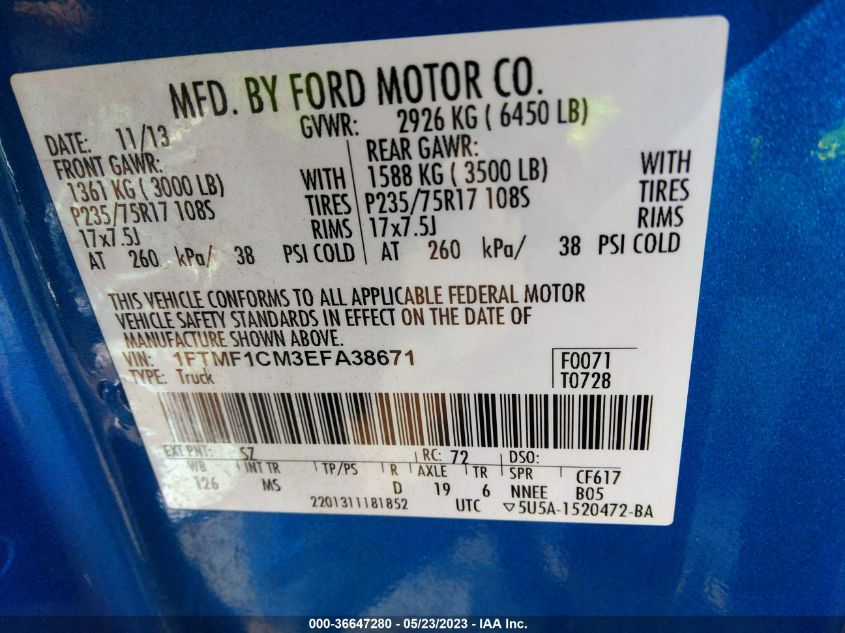 2014 FORD F-150 XL/XLT/STX - 1FTMF1CM3EFA38671
