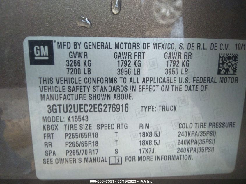 2014 GMC SIERRA 1500 SLE - 3GTU2UEC2EG276916
