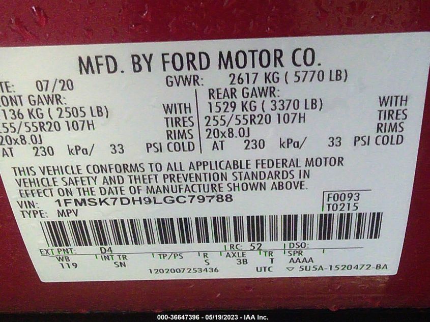 2020 FORD EXPLORER XLT - 1FMSK7DH9LGC79788