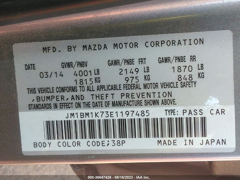 2014 MAZDA MAZDA3 I SPORT - JM1BM1K73E1197485