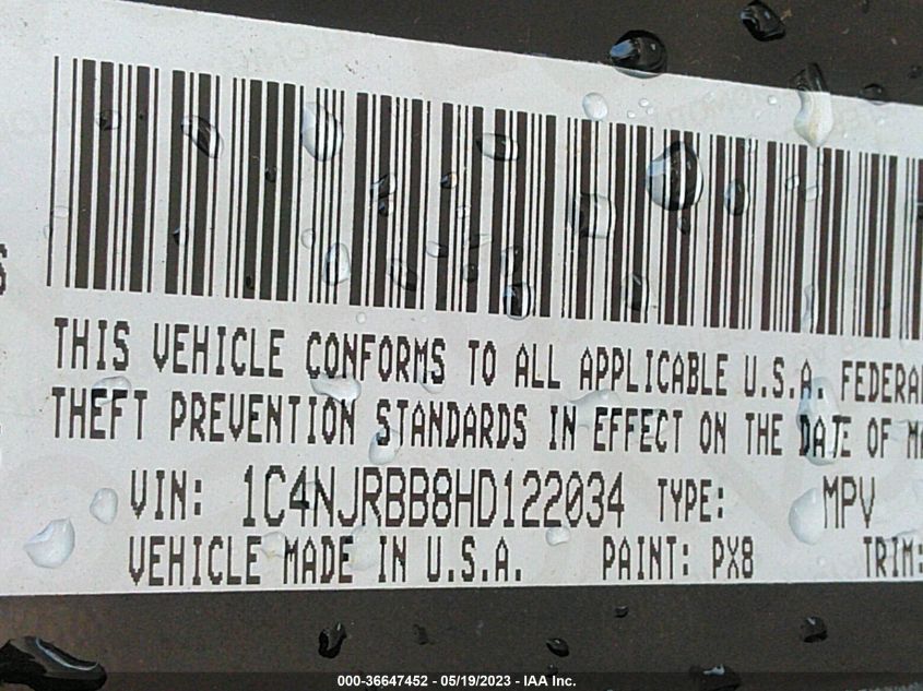 2017 JEEP PATRIOT SPORT - 1C4NJRBB8HD122034