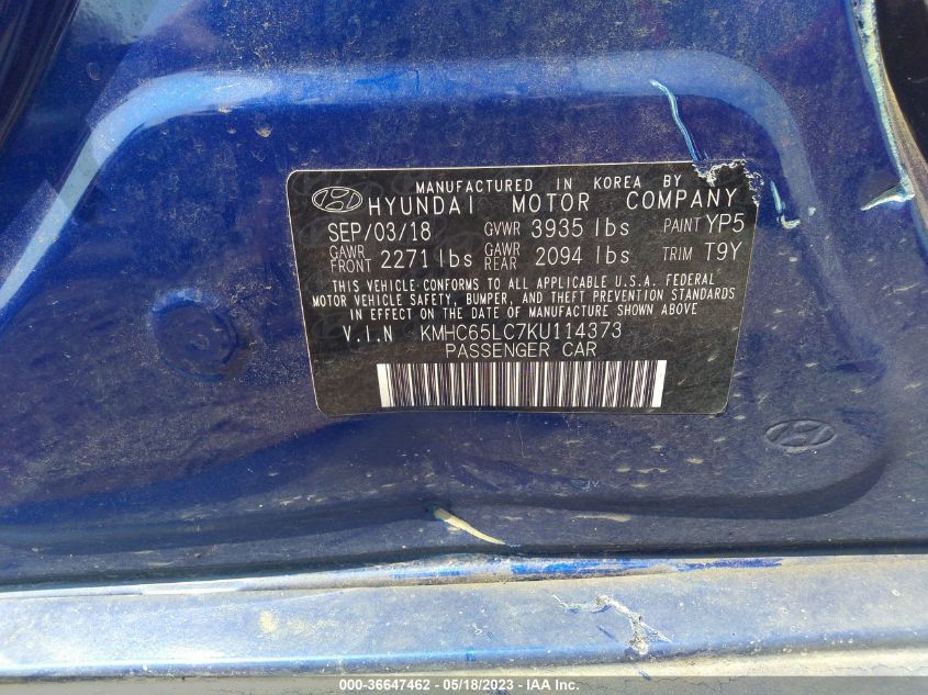 2019 HYUNDAI IONIQ HYBRID BLUE - KMHC65LC7KU114373