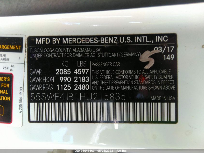 2017 MERCEDES-BENZ C-CLASS C 300 - 55SWF4JB1HU215835