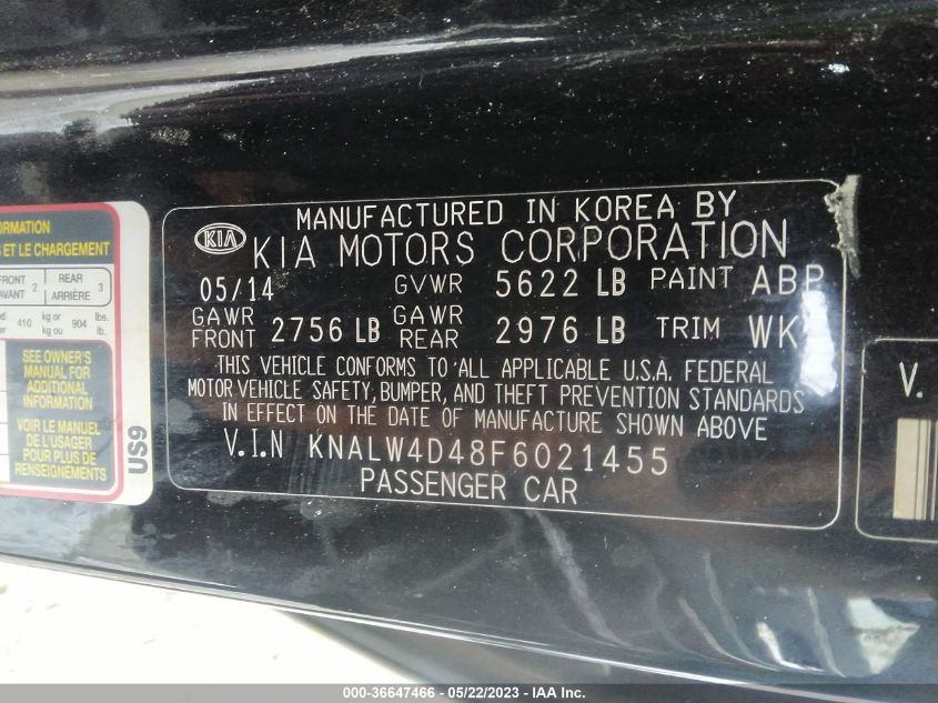 2015 KIA K900 LUXURY - KNALW4D48F6021455
