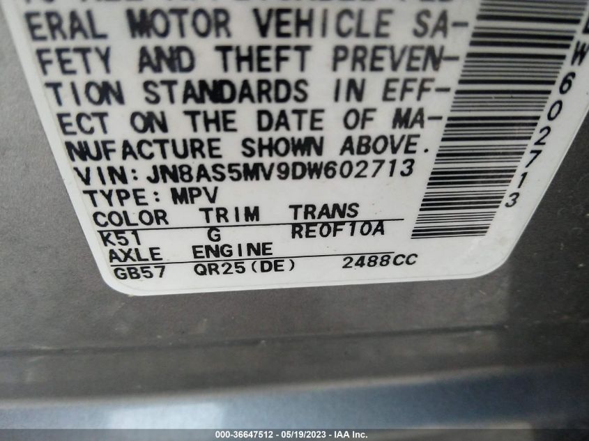 2013 NISSAN ROGUE S - JN8AS5MV9DW602713