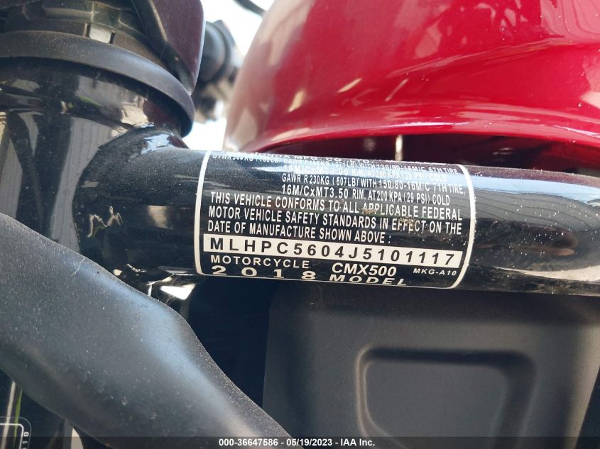 2018 HONDA CMX500 MLHPC5604J5101117