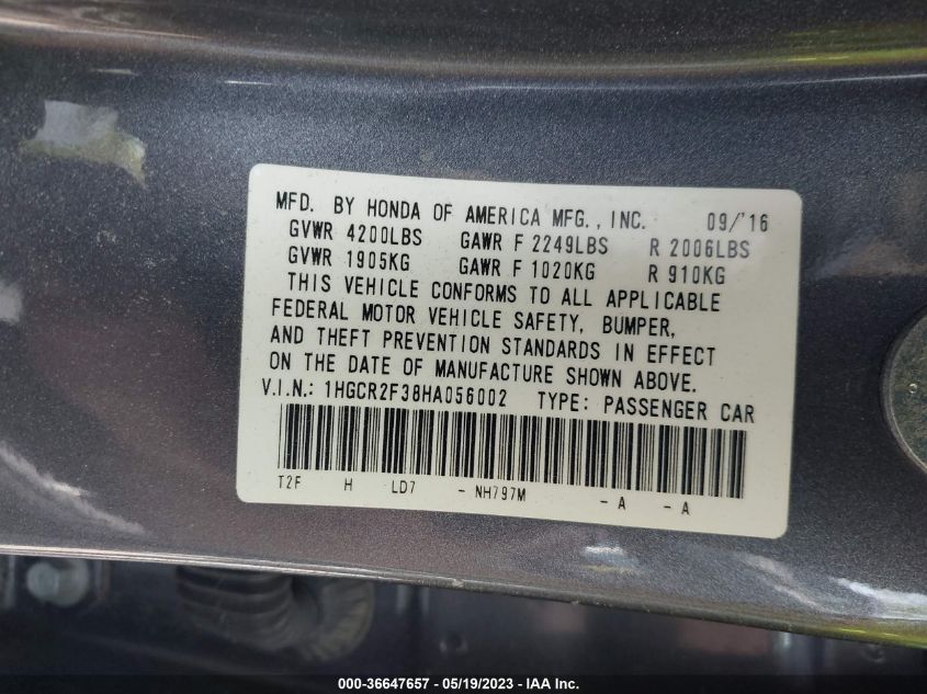 2017 HONDA ACCORD SEDAN LX - 1HGCR2F38HA056002