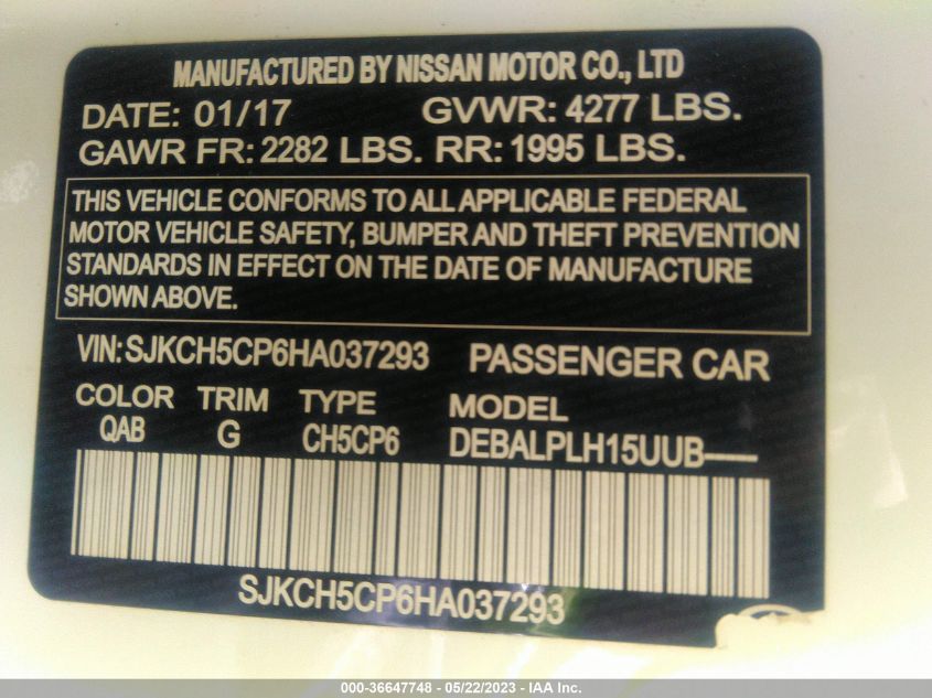 2017 INFINITI QX30 SJKCH5CP6HA037293