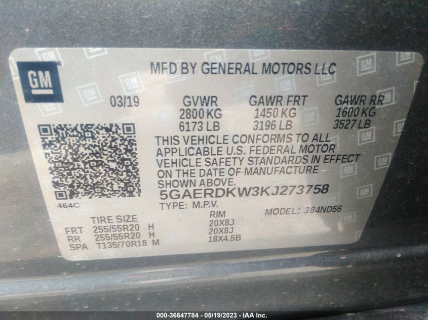 2019 BUICK ENCLAVE AVENIR - 5GAERDKW3KJ273758