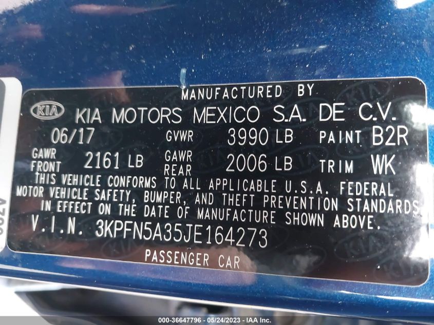 2018 KIA FORTE5 SX 3KPFN5A35JE164273