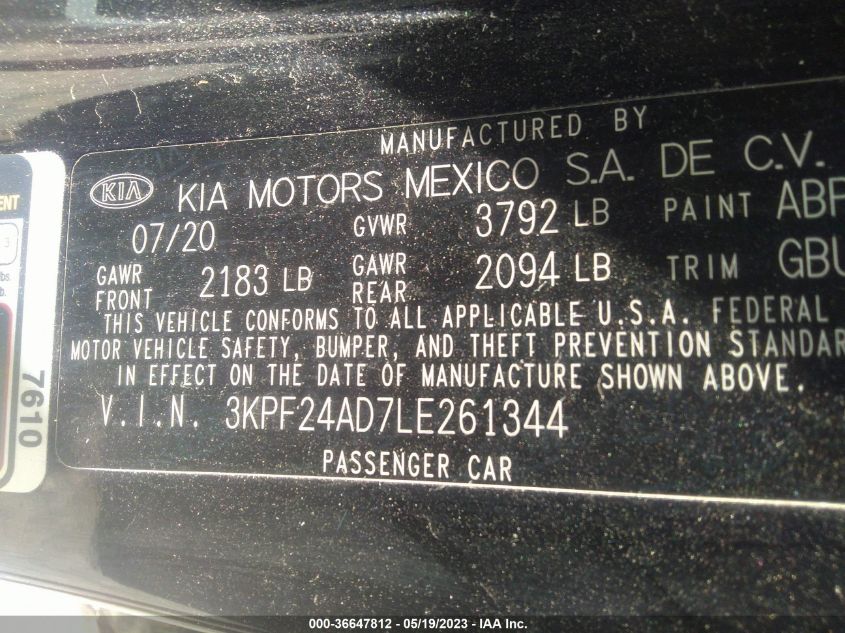 2020 KIA FORTE LXS - 3KPF24AD7LE261344