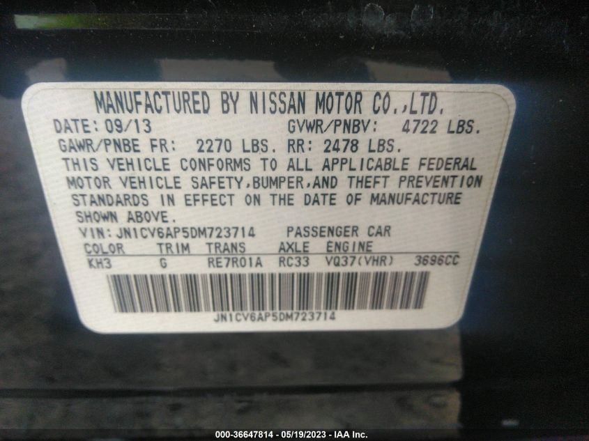 2013 INFINITI G37 SEDAN JOURNEY JN1CV6AP5DM723714