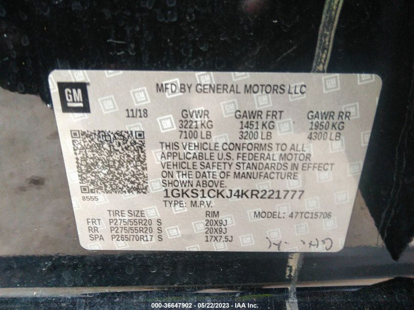 2019 GMC YUKON DENALI - 1GKS1CKJ4KR221777