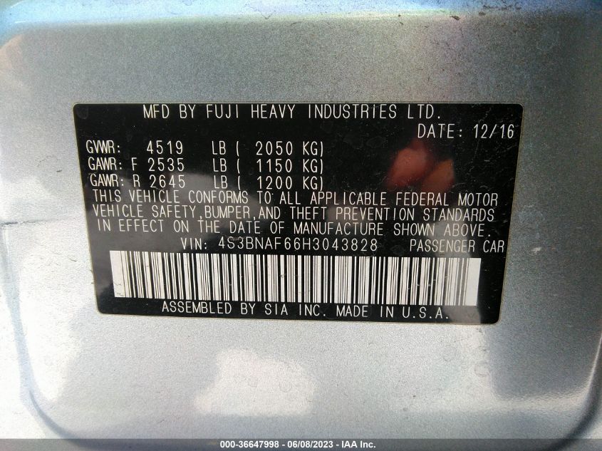 2017 SUBARU LEGACY PREMIUM - 4S3BNAF66H3043828