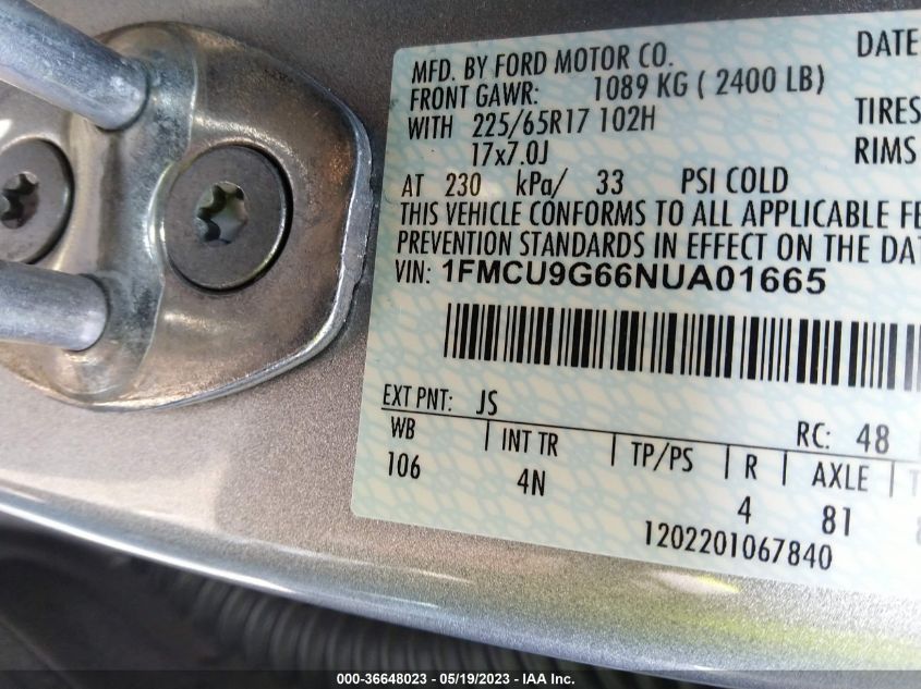 2022 FORD ESCAPE SE - 1FMCU9G66NUA01665