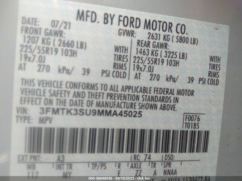 2021 FORD MUSTANG MACH-E PREMIUM - 3FMTK3SU9MMA45025