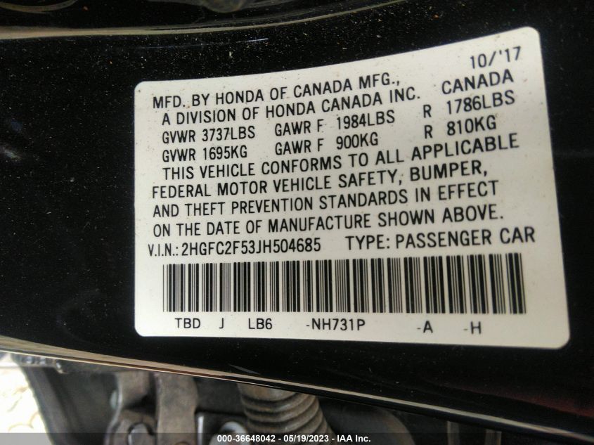 2018 HONDA CIVIC SEDAN LX - 2HGFC2F53JH504685