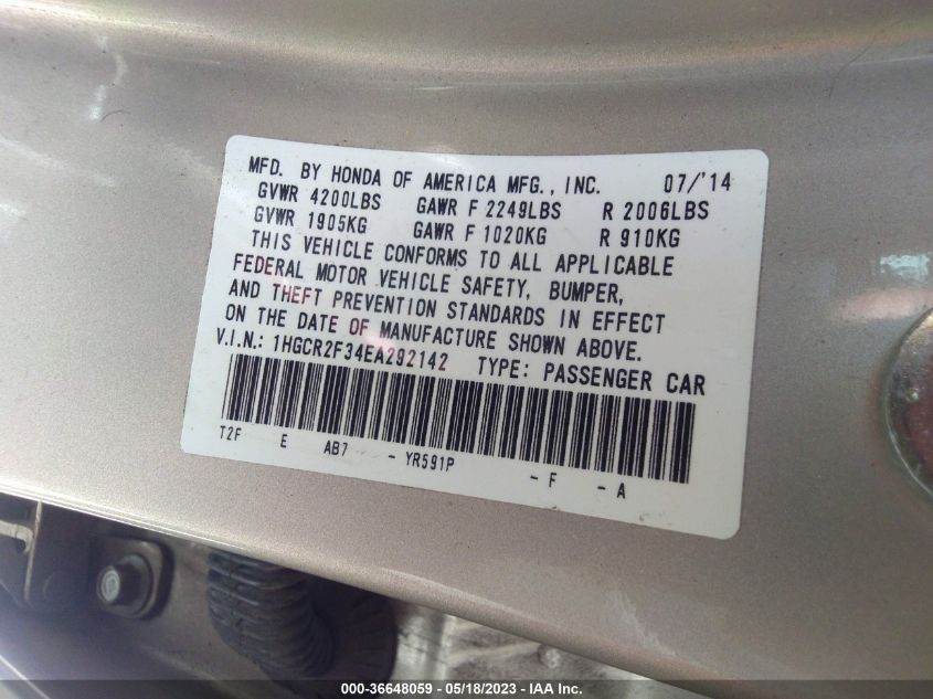 2014 HONDA ACCORD SEDAN LX - 1HGCR2F34EA292142