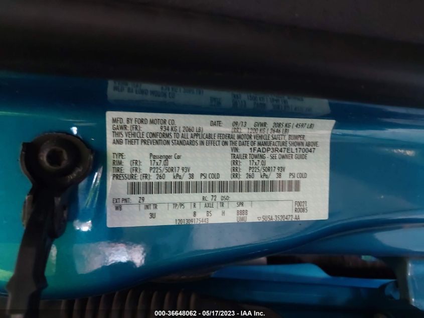 2014 FORD FOCUS ELECTRIC - 1FADP3R47EL170047